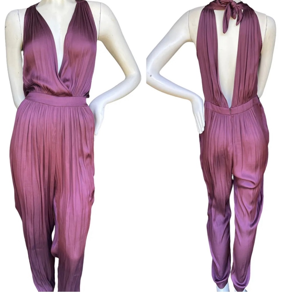 Anthropologie Nomad Plum Sleeveless Satin V-Neck Jumpsuit M L71-17